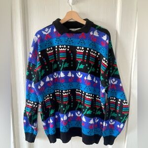 Vintage 80sTulip Sweater Adult Large Holiday Grandpacore Oversized Knit